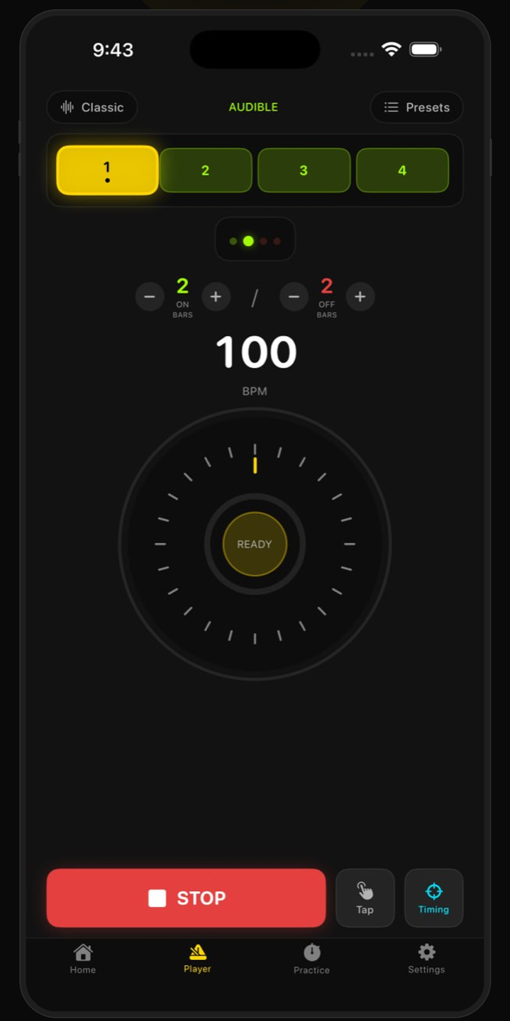 Ghost Beat player with jog wheel, beat pads, and 100 BPM display